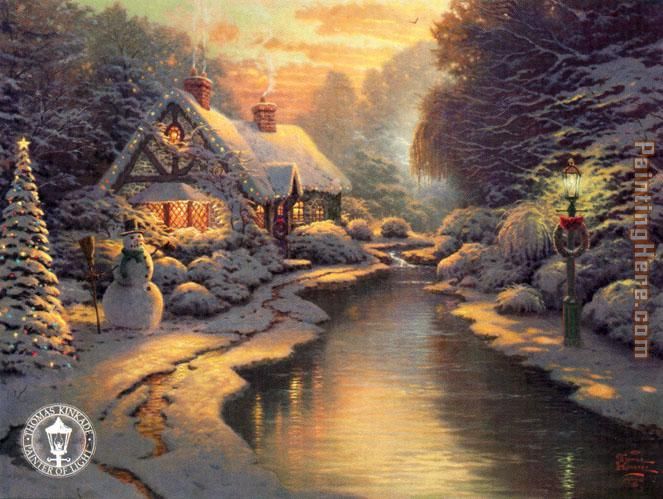 Christmas Evening painting - Thomas Kinkade Christmas Evening art painting